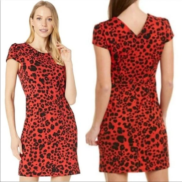 *NWT* Betsey Johnson V Back Summer Preppy Chic Leopard Mini Dress Red - Picture 1 of 10